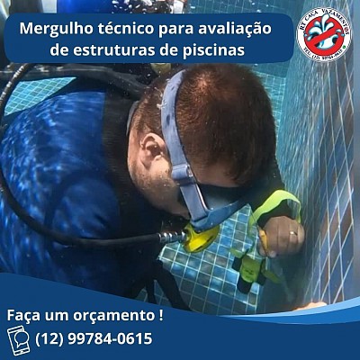 Caça vazamentos estrutural em piscina de alvenaria, por meio de um mergulho técnico com profissional altamente capacitado, é feita uma análise de toda a estrutura da piscina, um trabalho artesanal e que são aplicadas técnica de caça vazamentos submerso, e quando há vazamentos estruturais localizamos o ponto exato e filmamos o problema